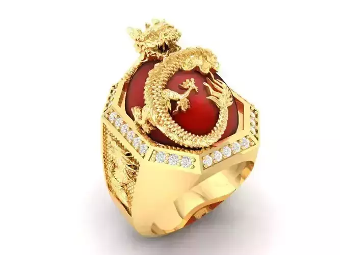 dragon ring with ruby oval  for men 441