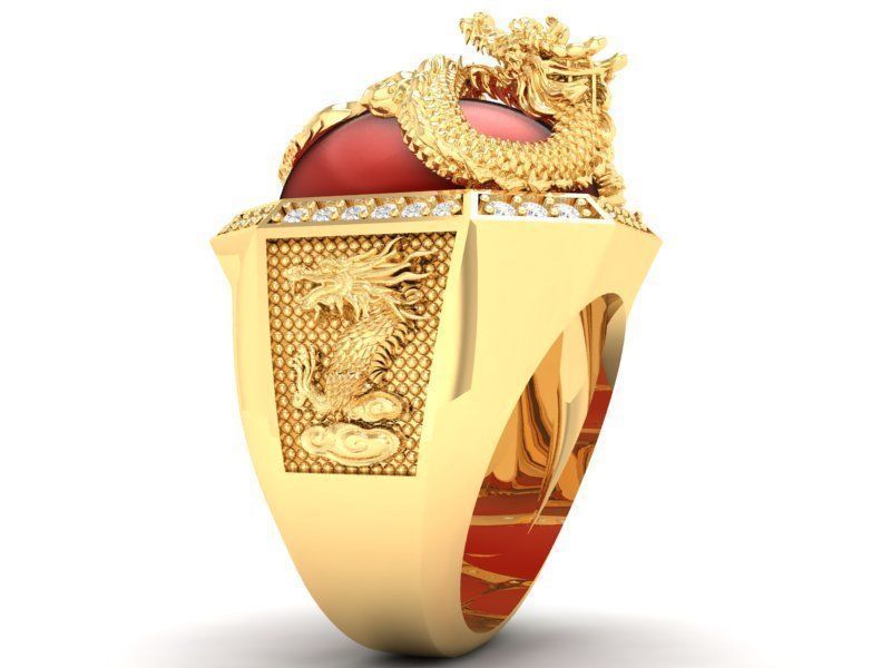 dragon ring with ruby oval  for men 441 3D print model_5