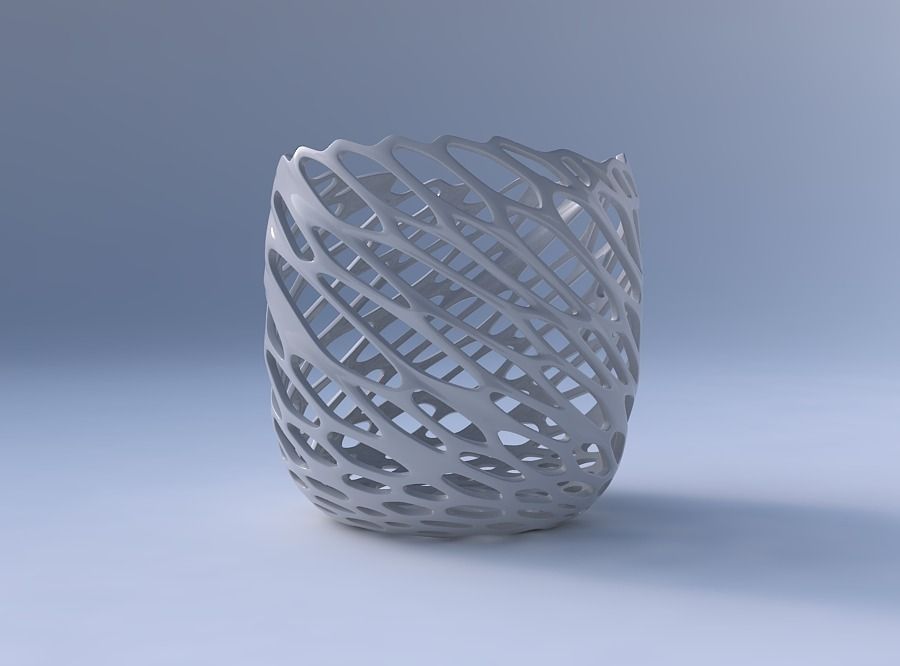 Bowl cylindrical with cracked and twisted organic lattice 3D print model_4