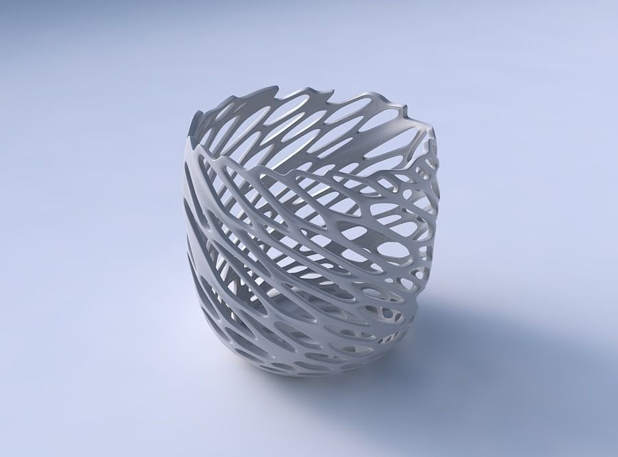 Bowl cylindrical with cracked and twisted organic lattice 3D print model_3