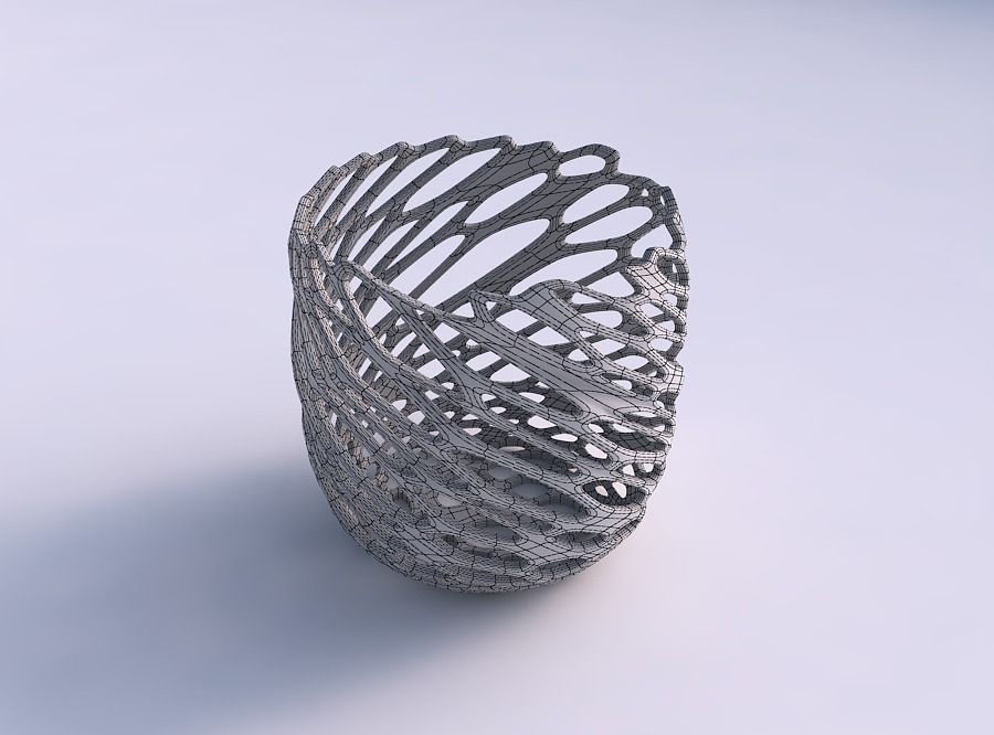 Bowl cylindrical with cracked and twisted organic lattice 3D print model_5