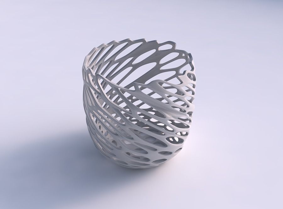 Bowl cylindrical with cracked and twisted organic lattice 3D print model_0