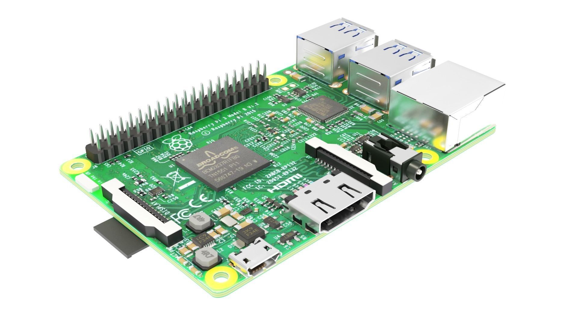 Raspberry pi 3 Low-poly 3D model_1