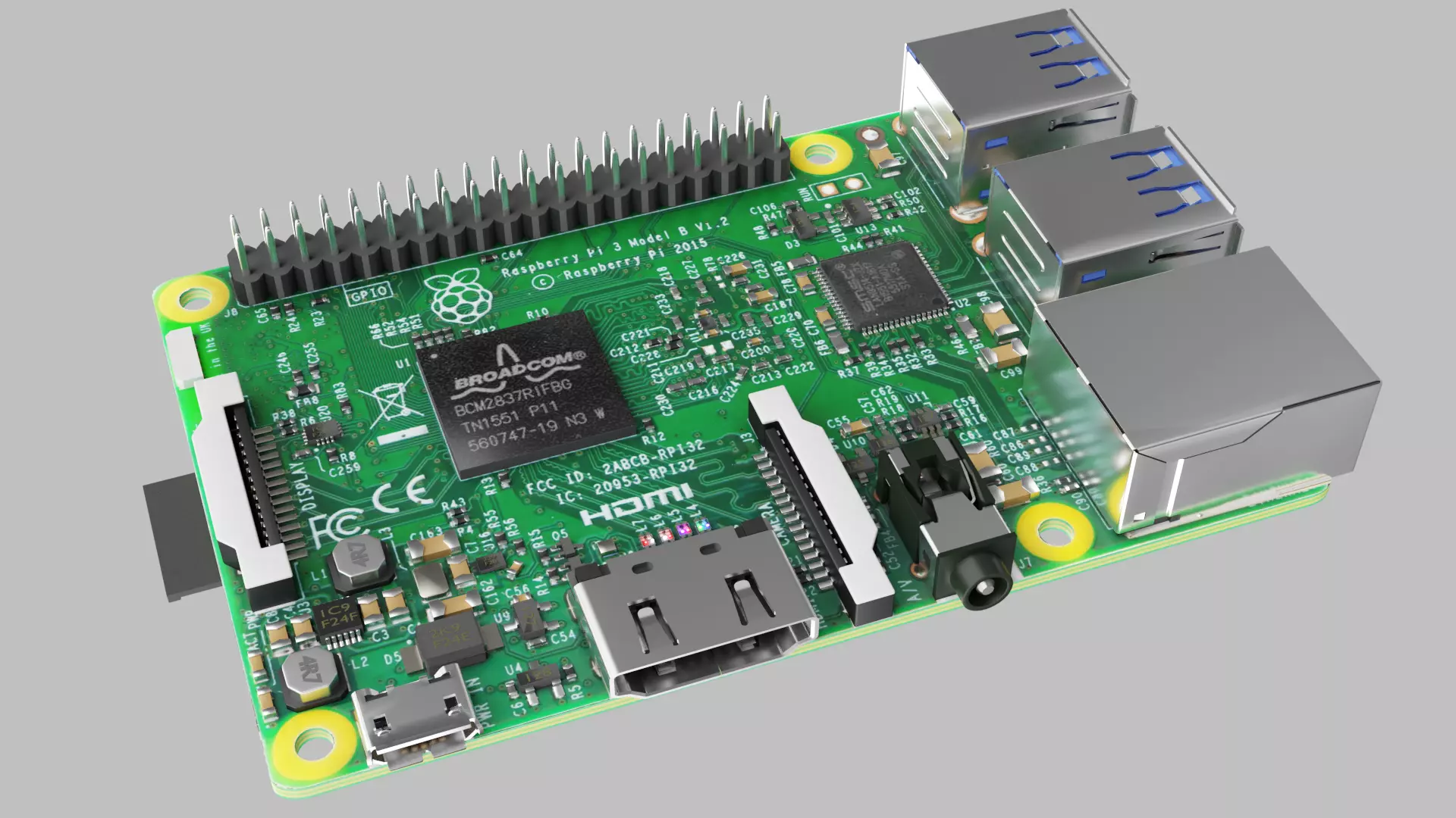 Raspberry pi 3 Low-poly 3D model_0