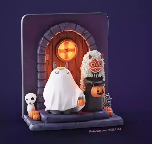 My Neighbor Totoro and no face inspired diorama 3D print model