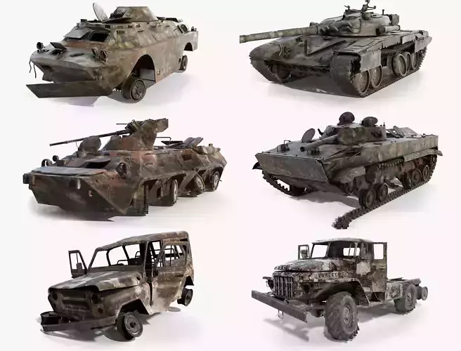 Soviet Military Vehicles Wrecked 3D Model Collection