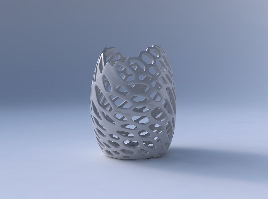 Bowl compressed with cracked and twisted organic lattice 3D print model_4