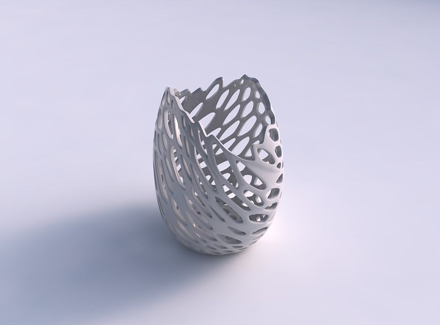 Bowl compressed with cracked and twisted organic lattice 3D print model_0