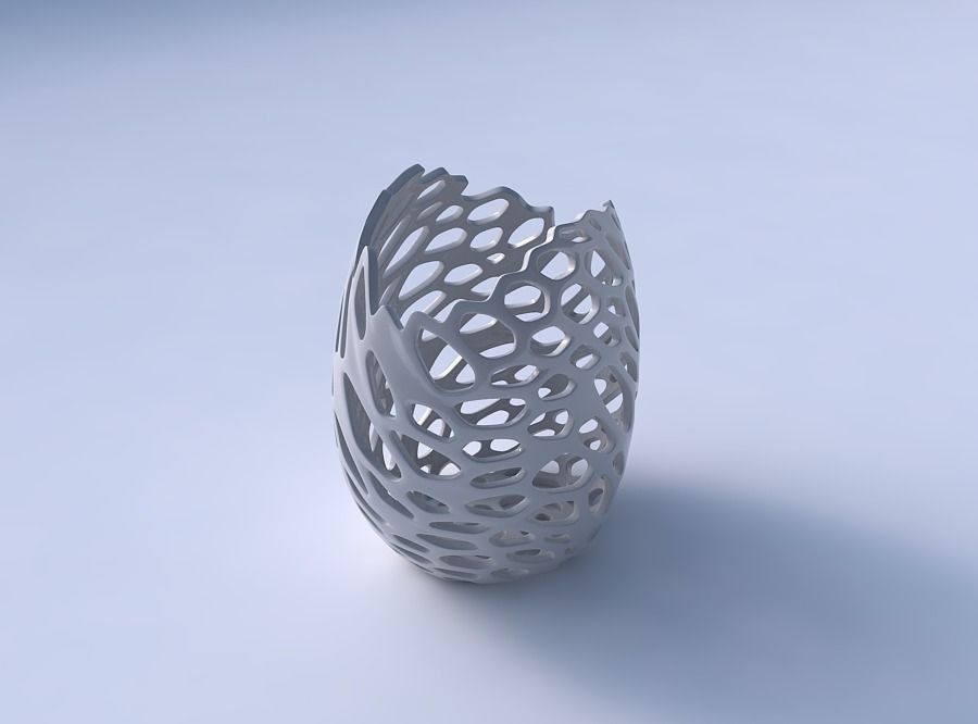 Bowl compressed with cracked and twisted organic lattice 3D print model_3