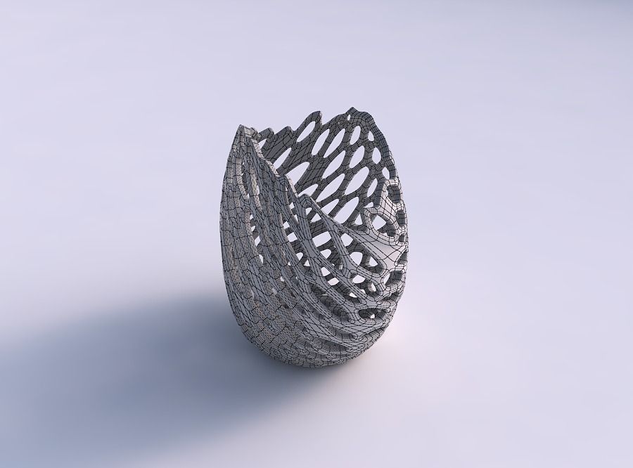 Bowl compressed with cracked and twisted organic lattice 3D print model_5