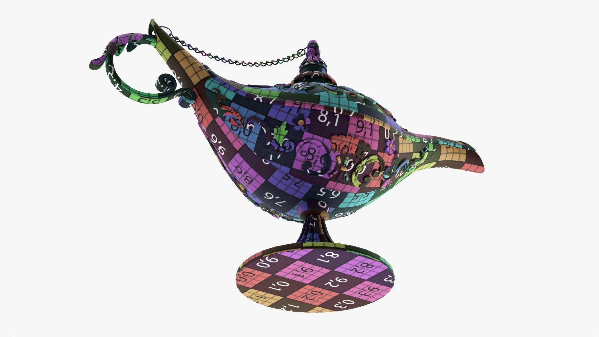 Aladdin magic lamp gold decorated 3D model_14