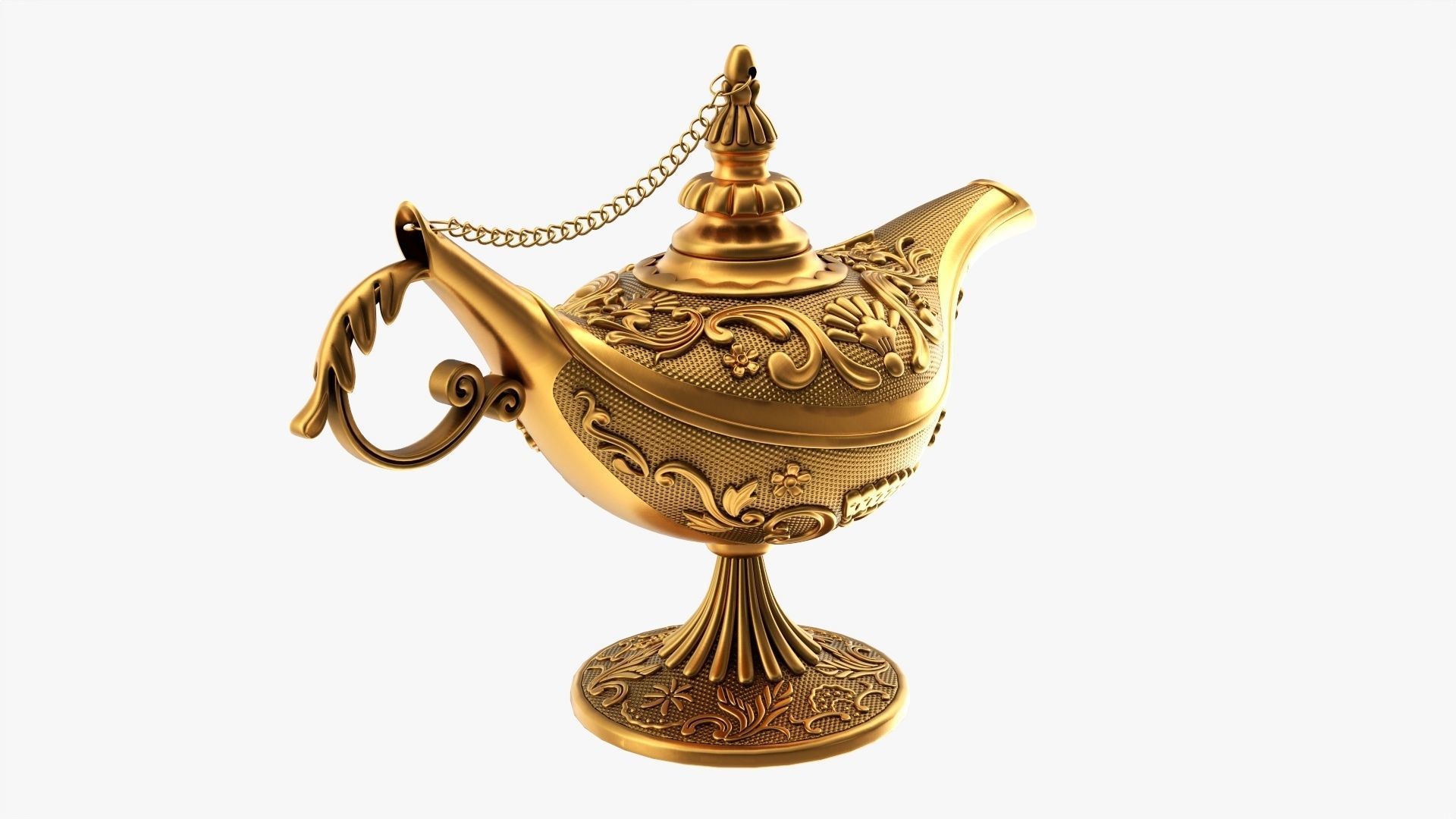 Aladdin magic lamp gold decorated 3D model_1