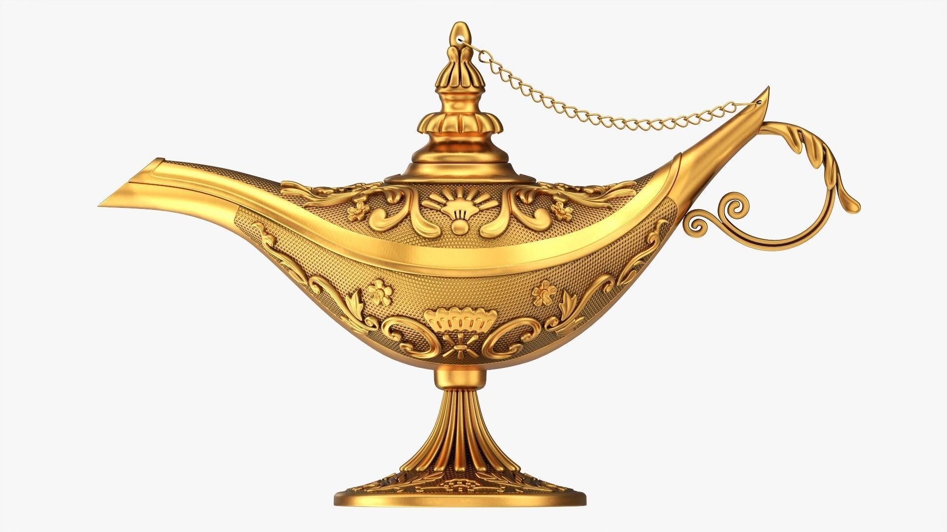 Aladdin magic lamp gold decorated 3D model_4