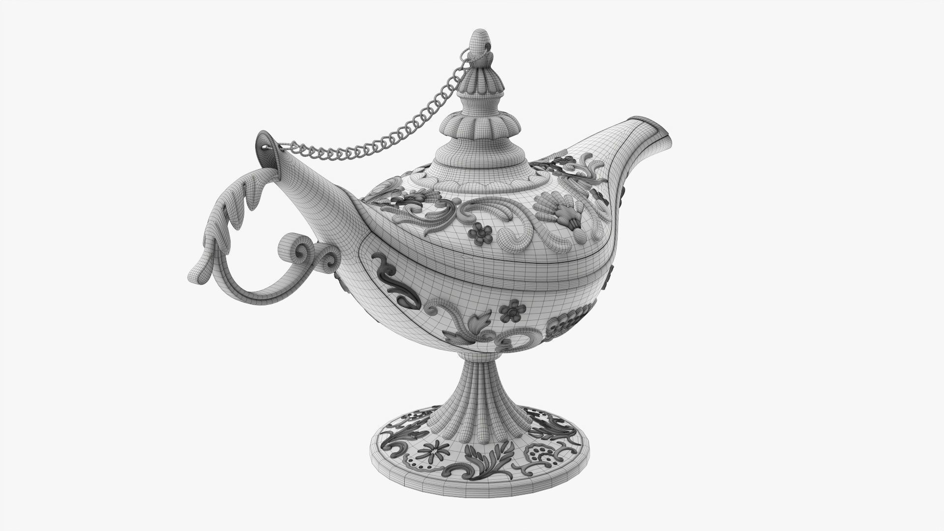 Aladdin magic lamp gold decorated 3D model_7