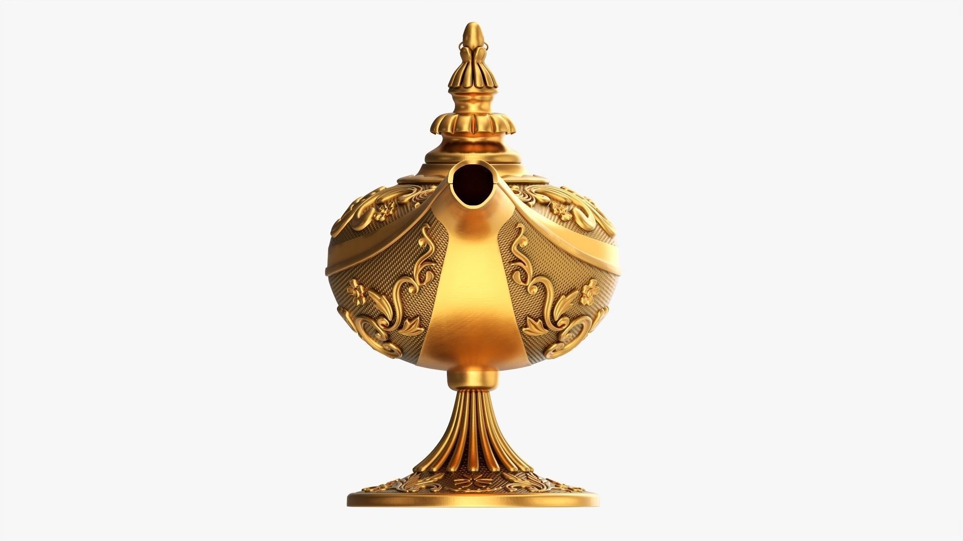 Aladdin magic lamp gold decorated 3D model_3