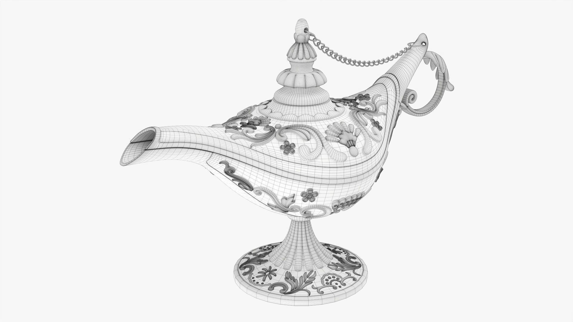 Aladdin magic lamp gold decorated 3D model_6