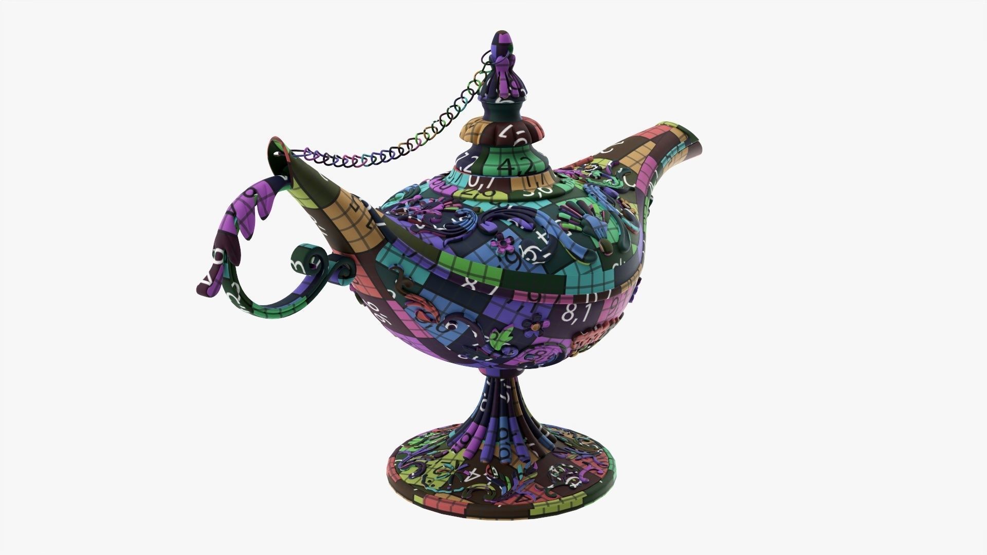 Aladdin magic lamp gold decorated 3D model_13