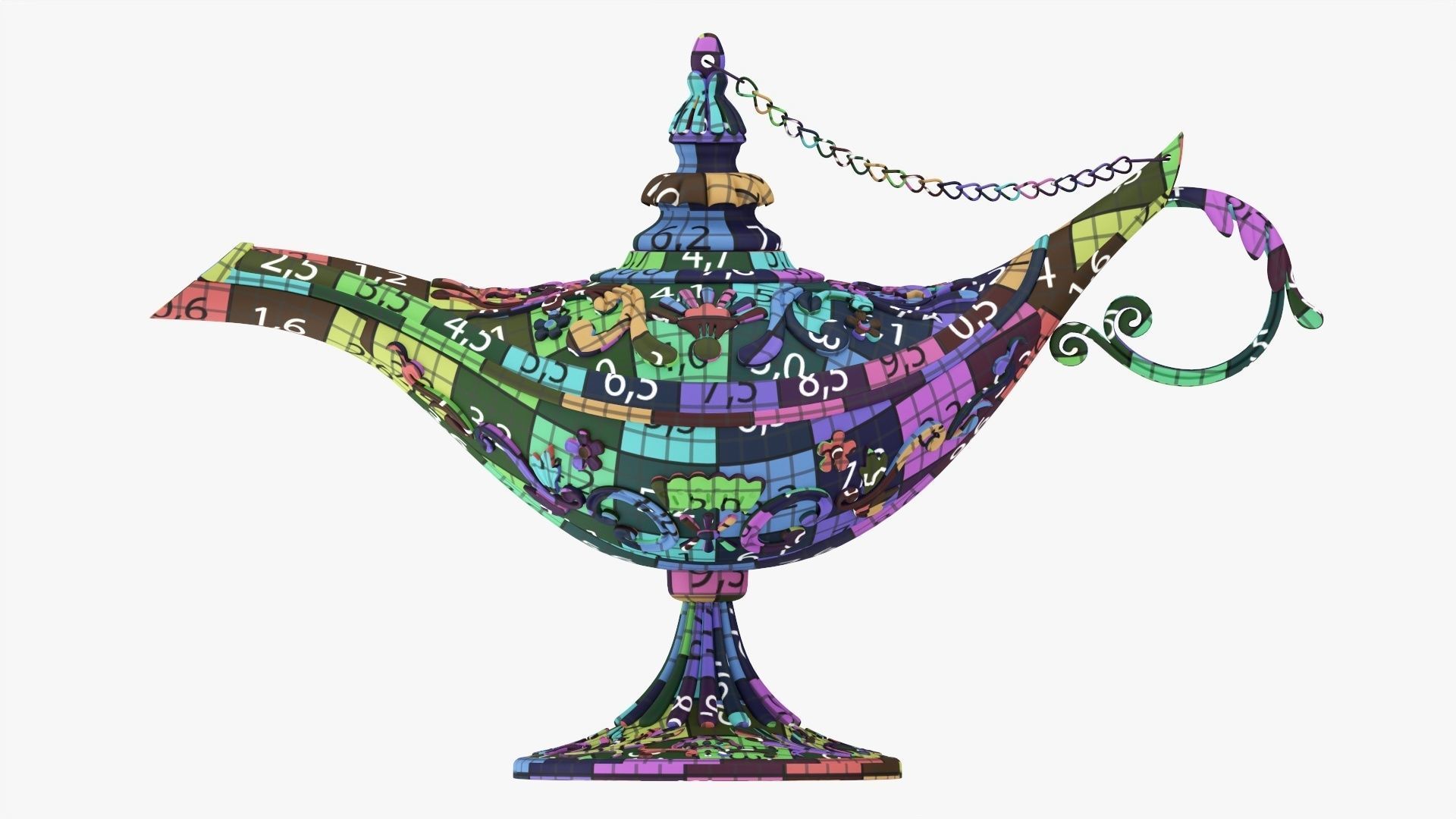 Aladdin magic lamp silver decorated  3D model_16