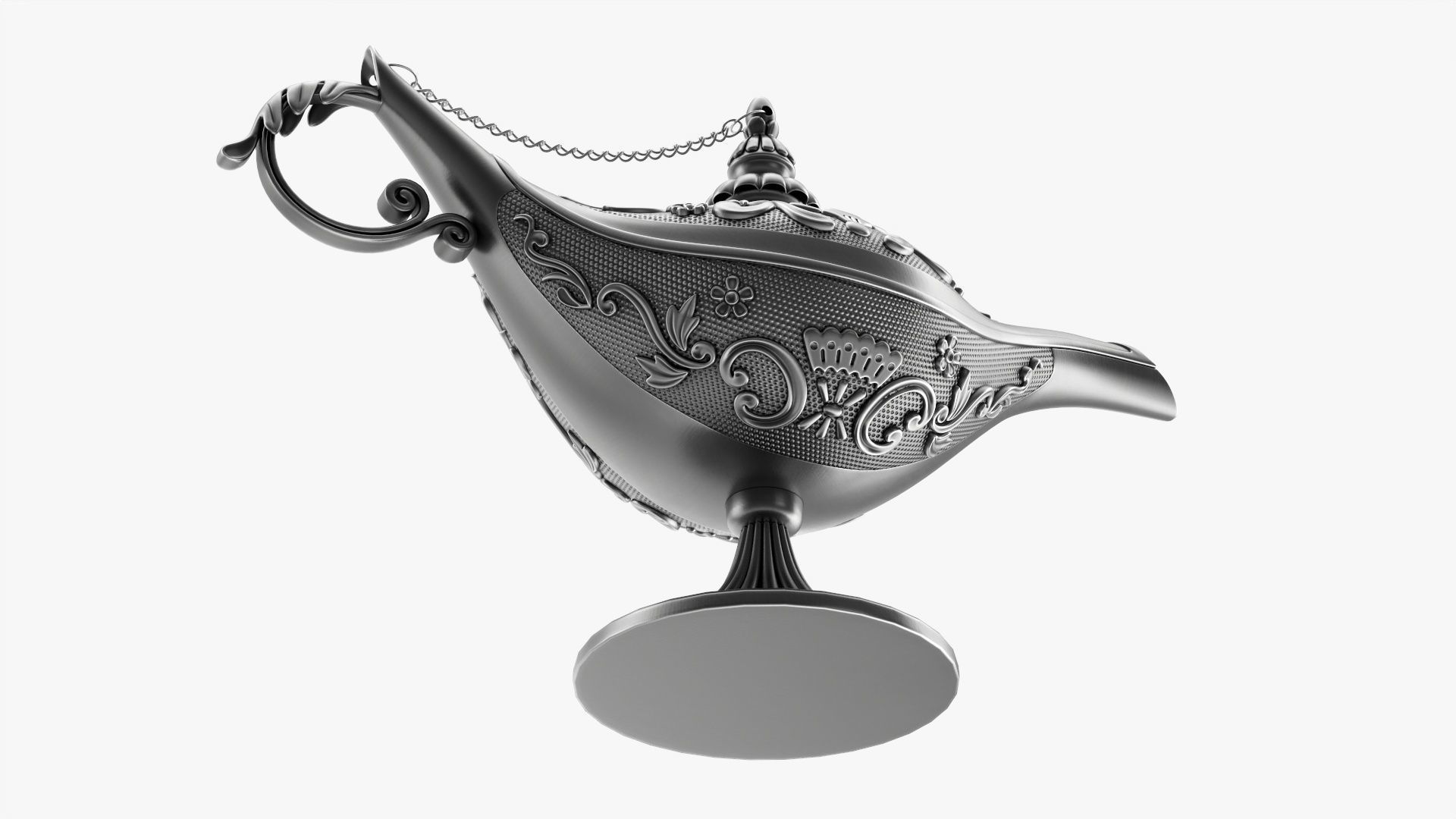 Aladdin magic lamp silver decorated  3D model_2