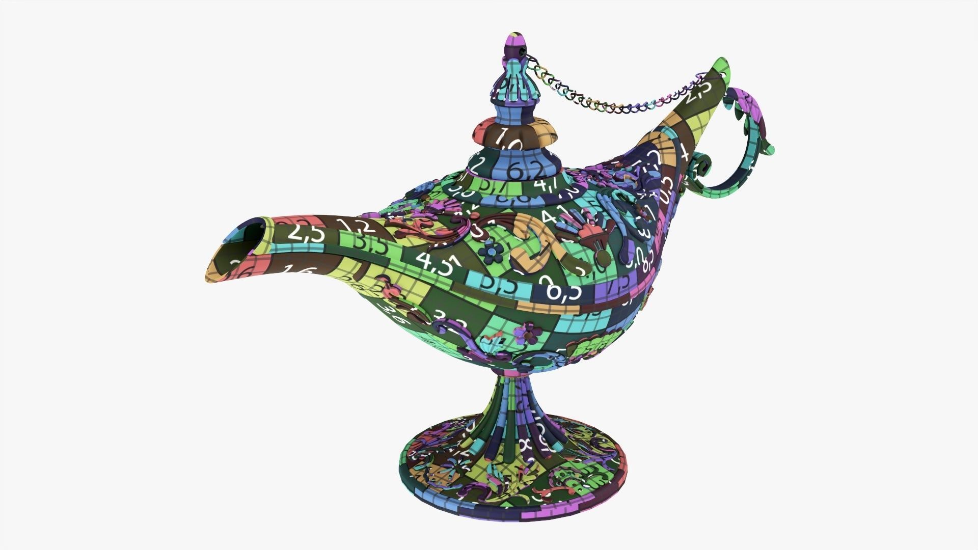 Aladdin magic lamp silver decorated  3D model_12