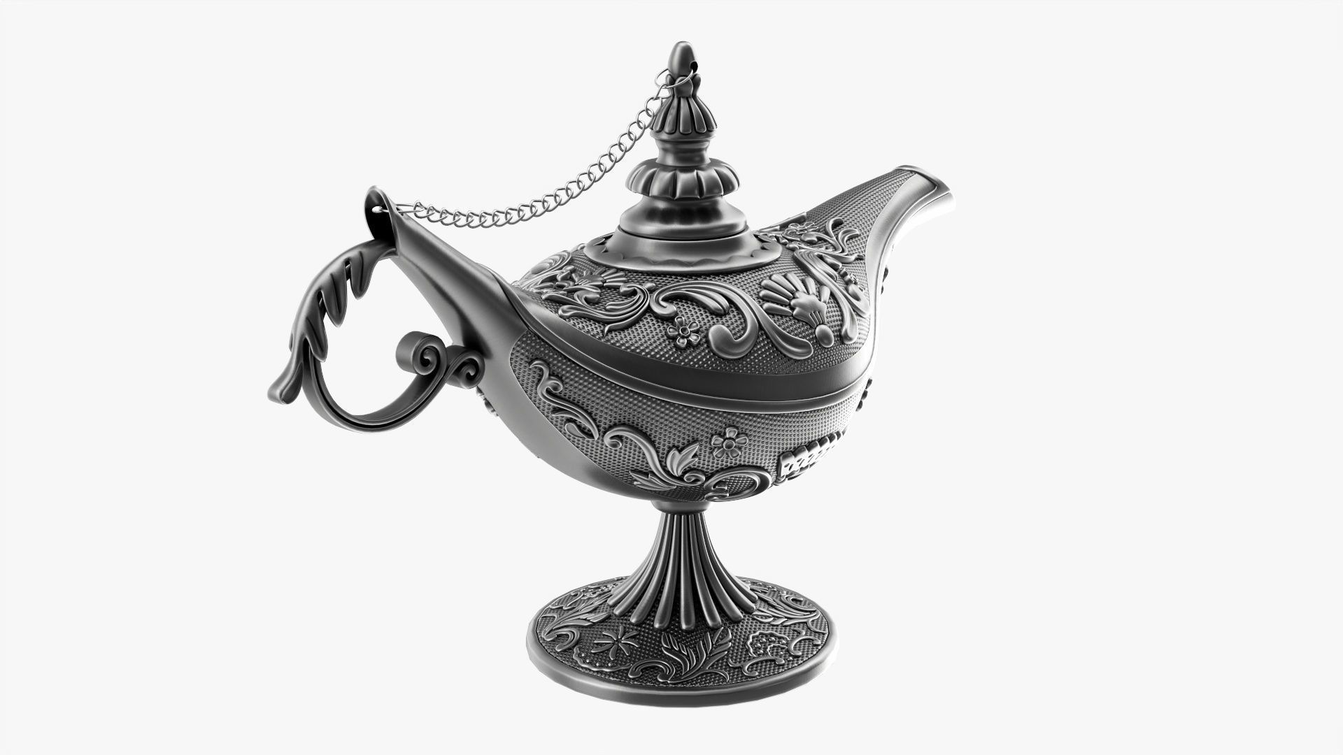 Aladdin magic lamp silver decorated  3D model_1