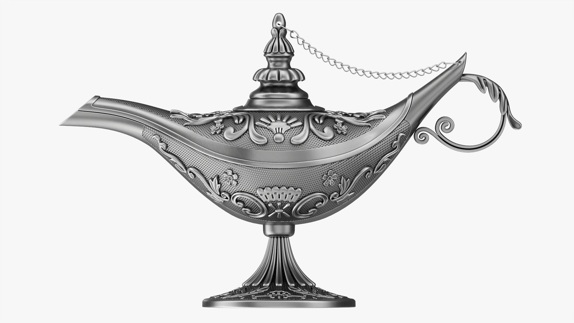 Aladdin magic lamp silver decorated  3D model_4