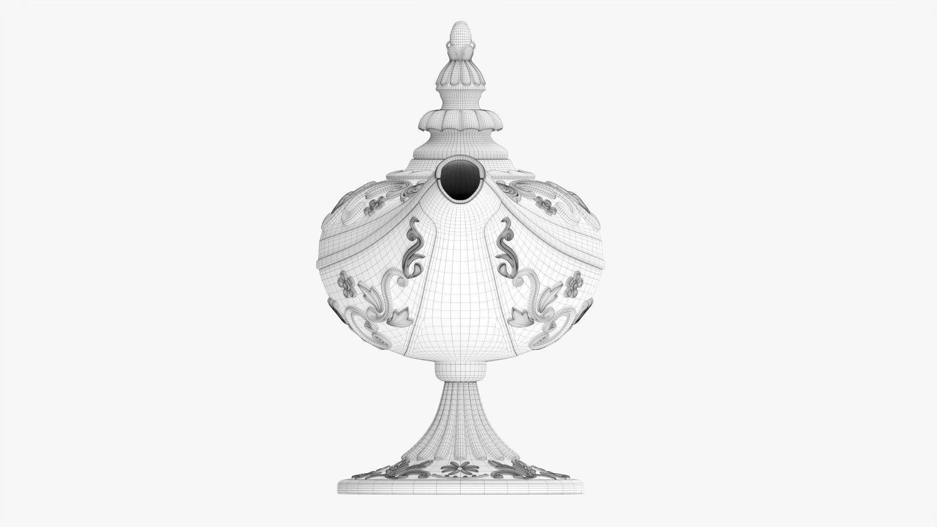 Aladdin magic lamp silver decorated  3D model_9