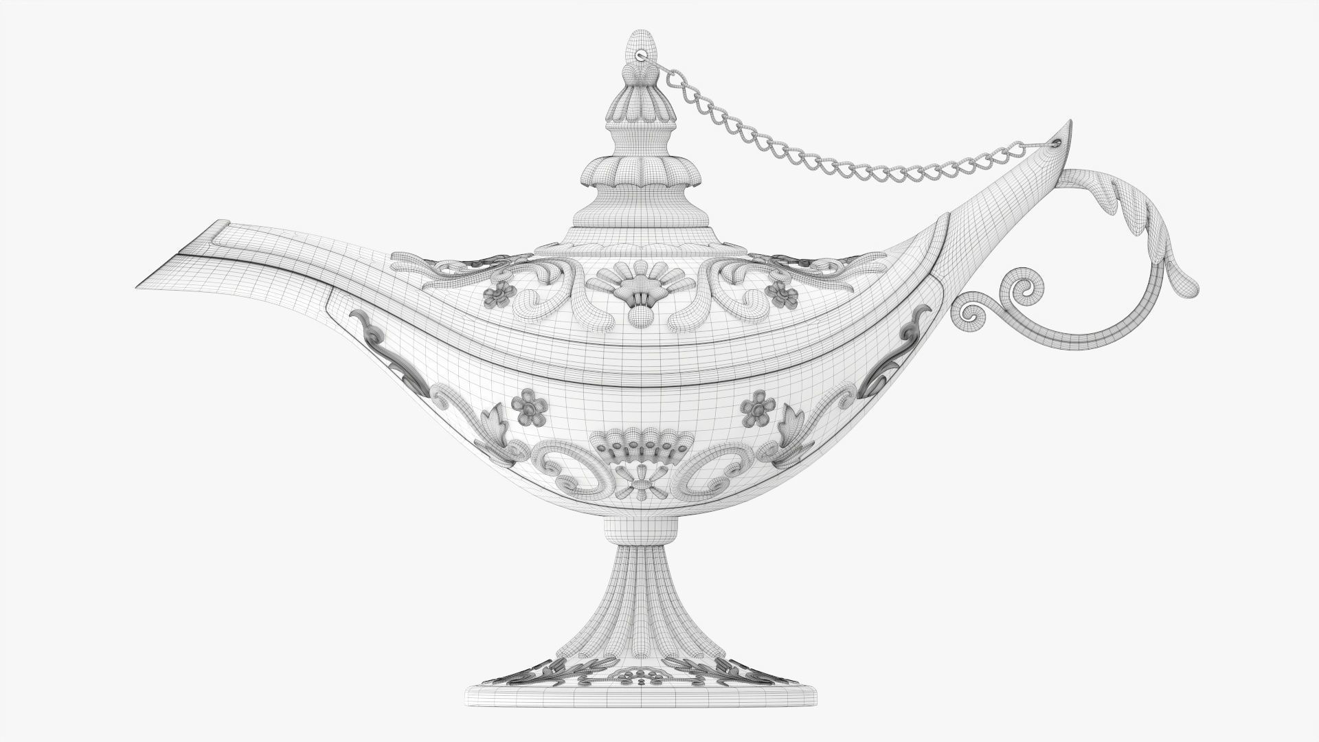 Aladdin magic lamp silver decorated  3D model_10