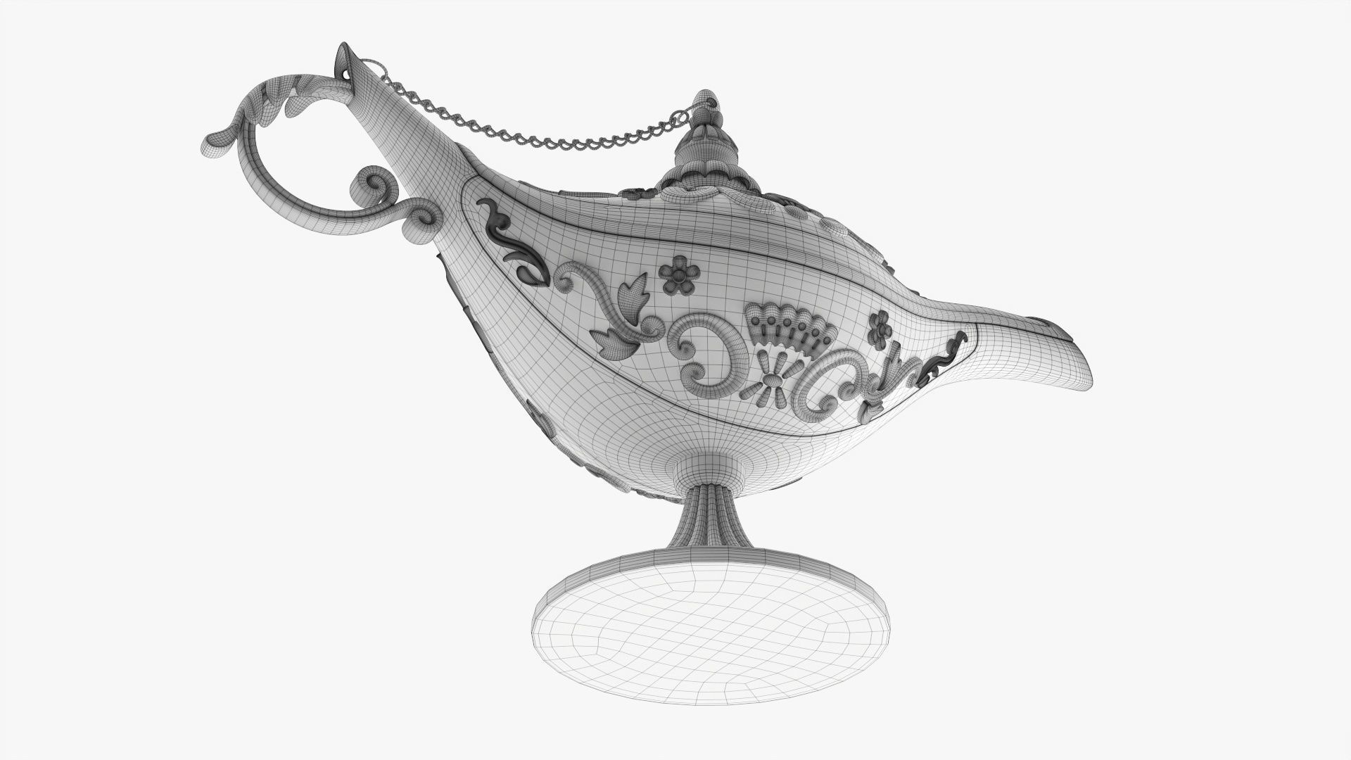 Aladdin magic lamp silver decorated  3D model_8