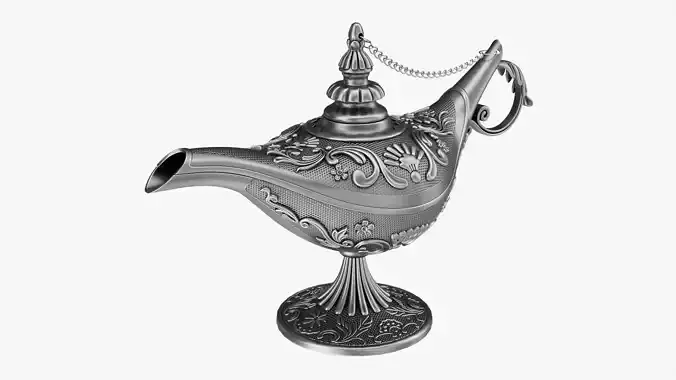 Aladdin magic lamp silver decorated  3D model