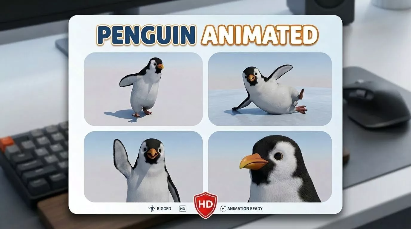 penguin animated Low-poly 3D model