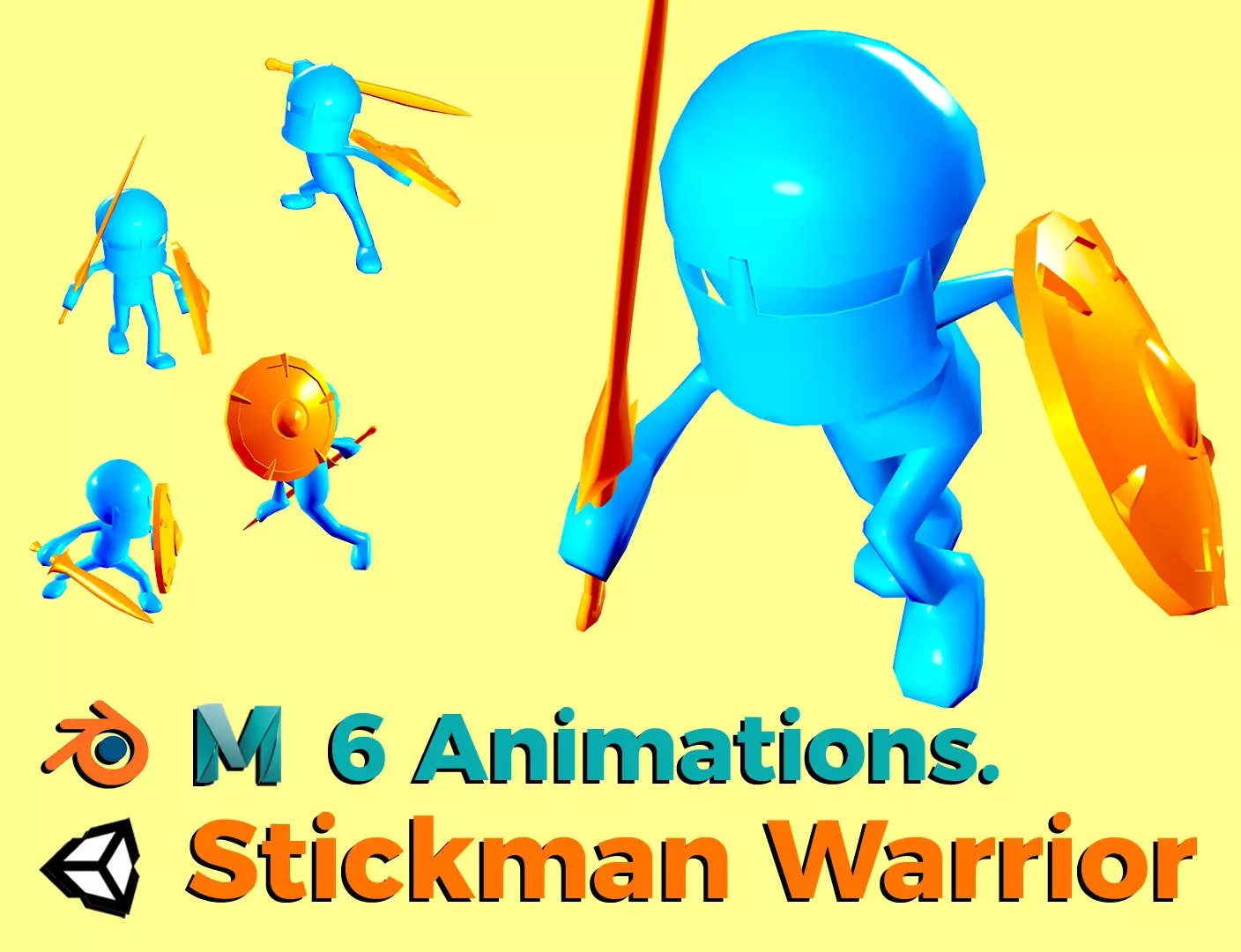 Stickman Warrior - Tiny - 6 Animations Free low-poly 3D model