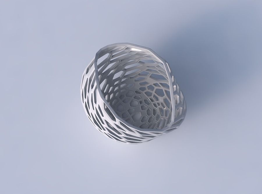 Bowl compressed and twisted with faceted organic lattice 3D print model_2