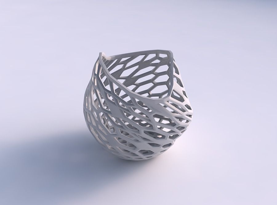 Bowl compressed and twisted with faceted organic lattice 3D print model_0