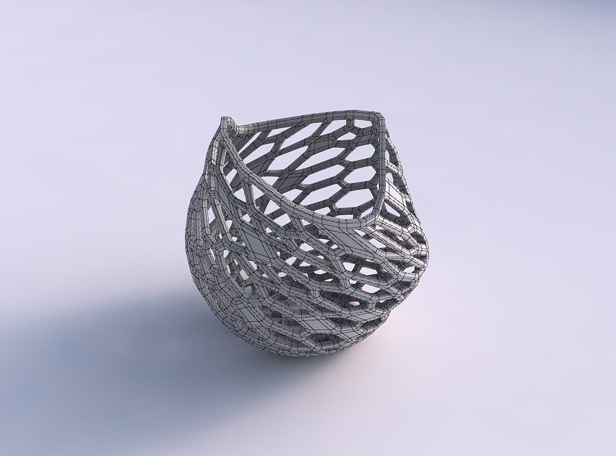 Bowl compressed and twisted with faceted organic lattice 3D print model_5