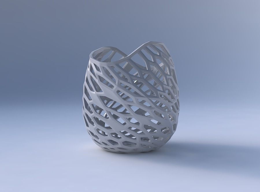 Bowl compressed and twisted with faceted organic lattice 3D print model_4