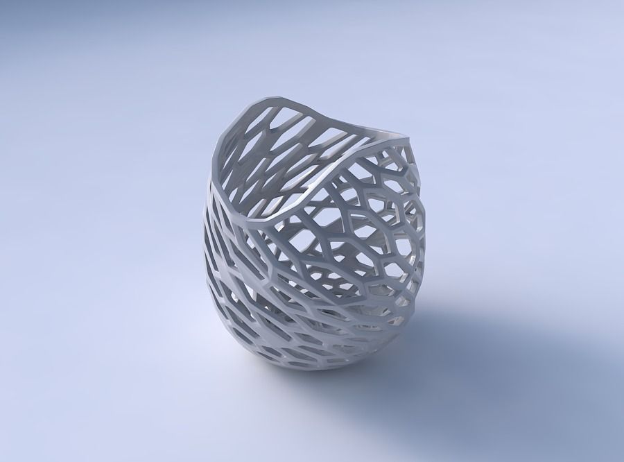 Bowl compressed and twisted with faceted organic lattice 3D print model_3