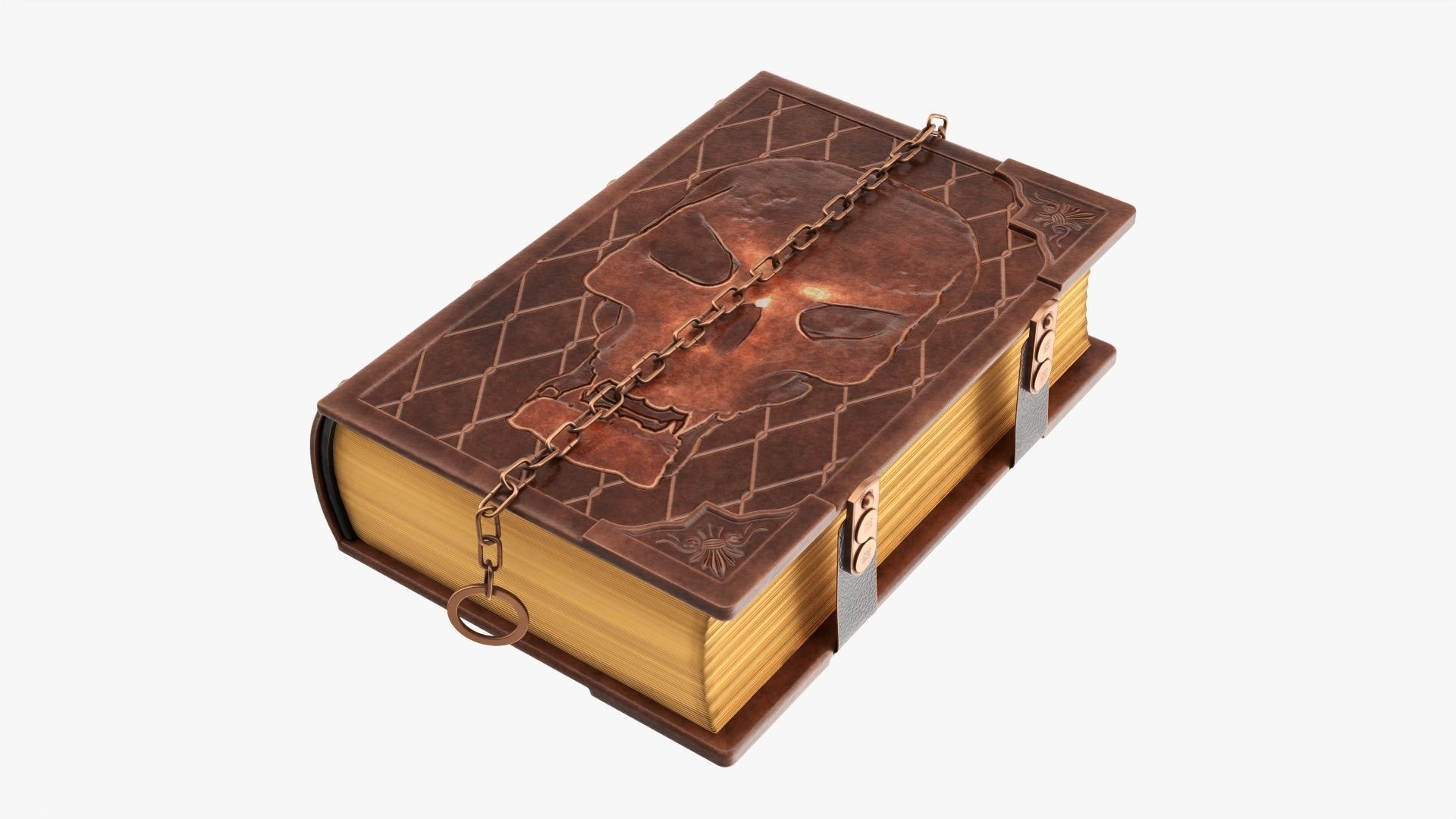 Old book in leather decorated 02 3D model_1