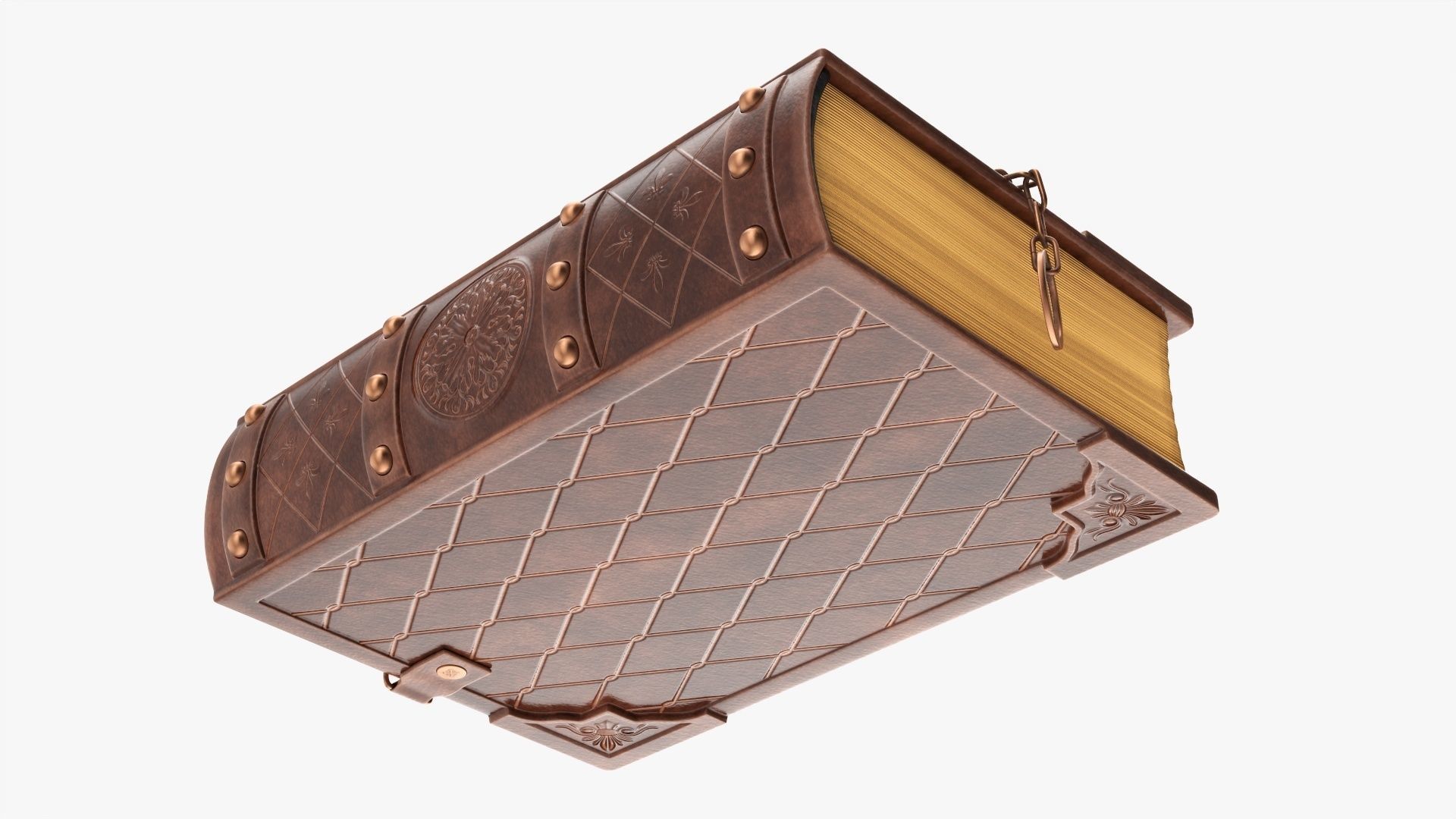 Old book in leather decorated 02 3D model_2