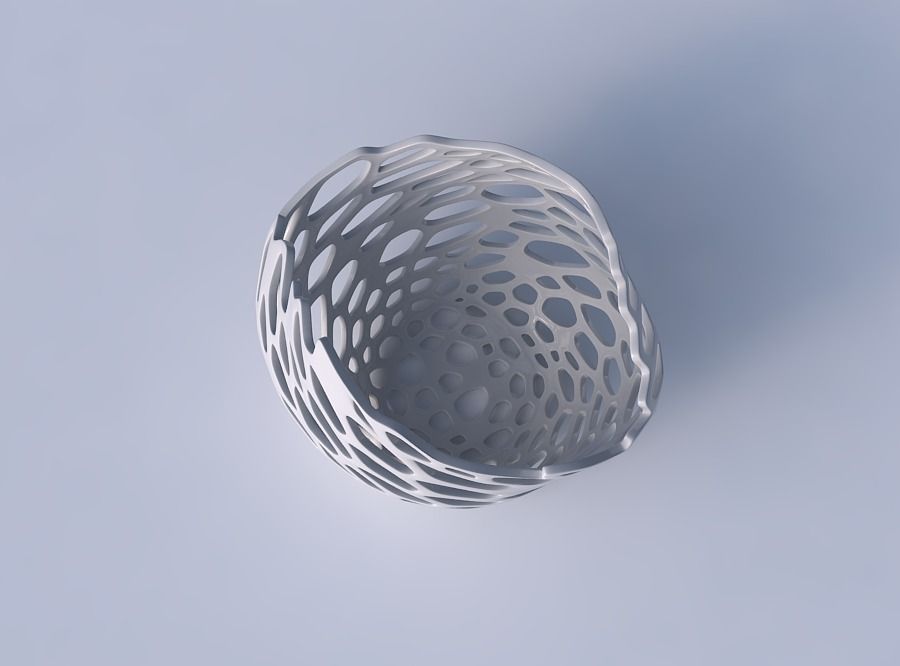 Bowl compressed and twisted with cracked organic lattice 3D print model_2