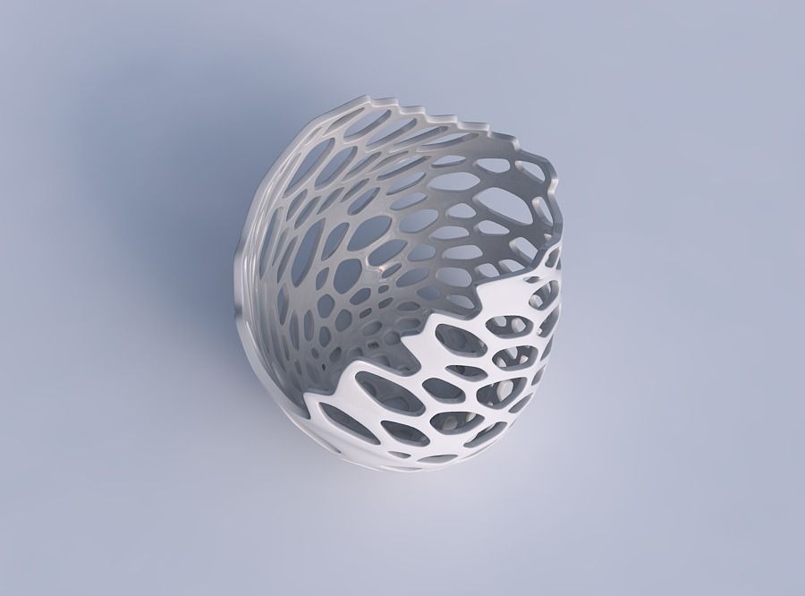 Bowl compressed and twisted with cracked organic lattice 3D print model_1