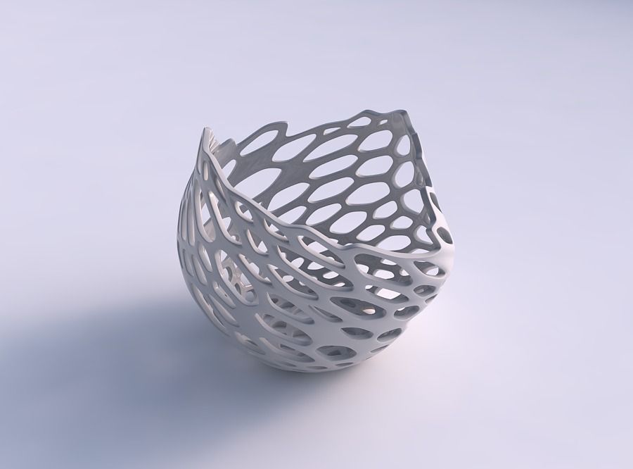Bowl compressed and twisted with cracked organic lattice 3D print model_0