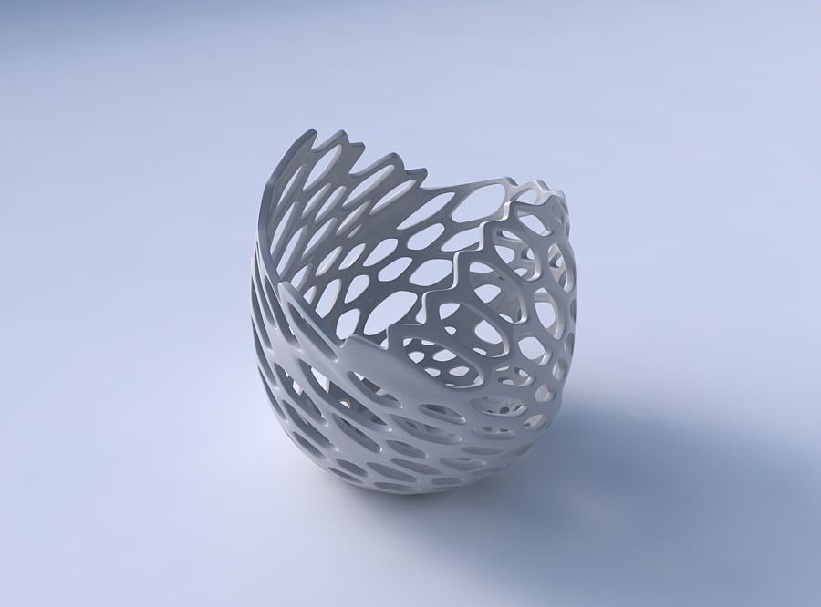 Bowl compressed and twisted with cracked organic lattice 3D print model_3