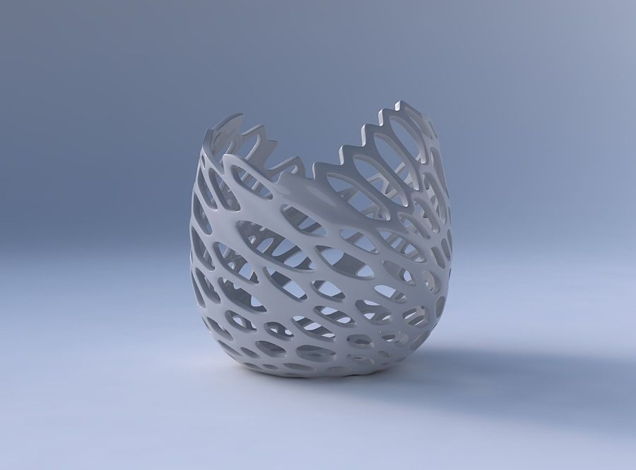 Bowl compressed and twisted with cracked organic lattice 3D print model_4