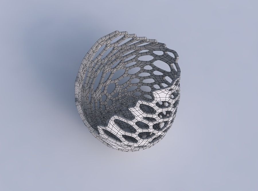 Bowl compressed and twisted with cracked organic lattice 3D print model_6