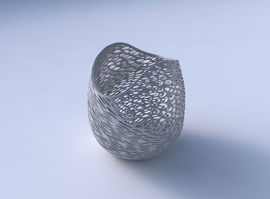 Bowl compressed and twisted with dense twisted organic lattice 3D print model_3