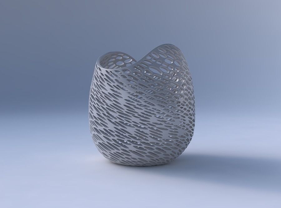 Bowl compressed and twisted with dense twisted organic lattice 3D print model_4