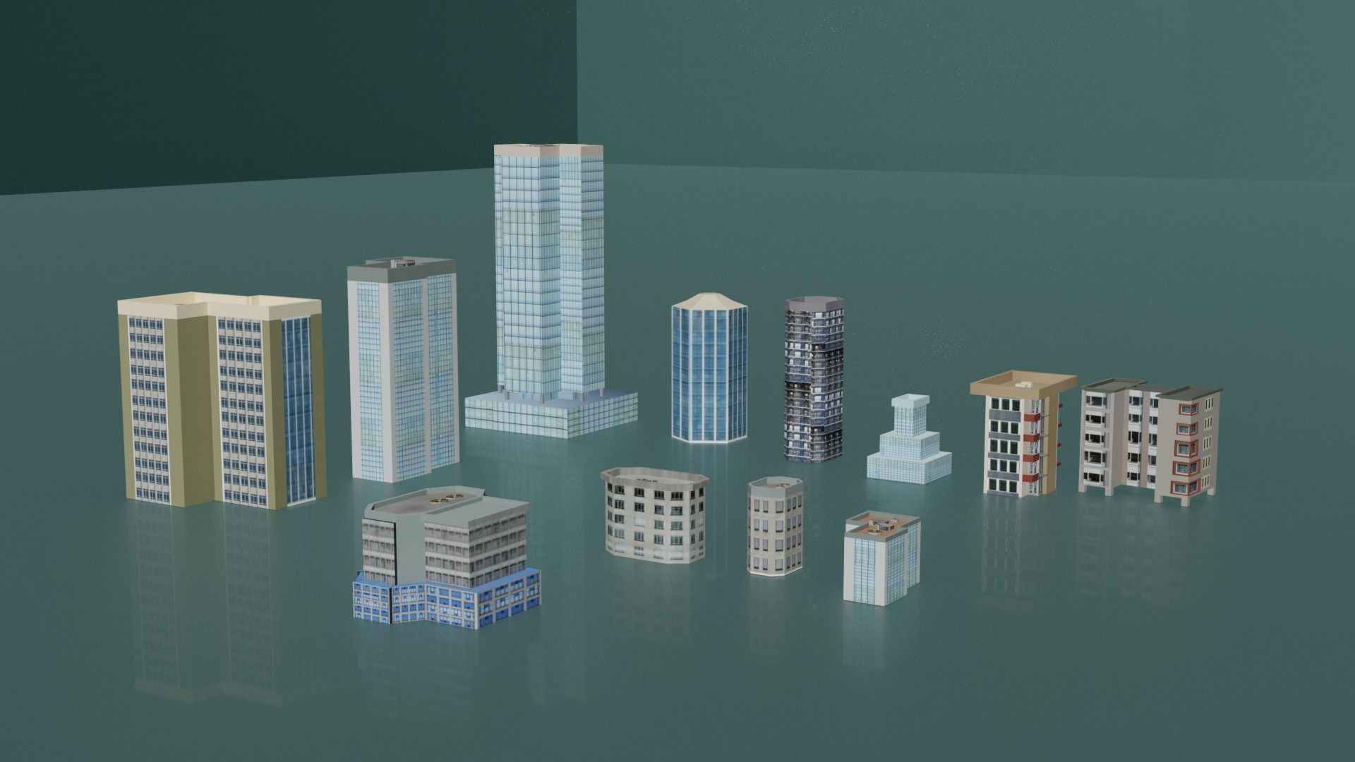 City buildings and houses pack Low-poly 3D model_16