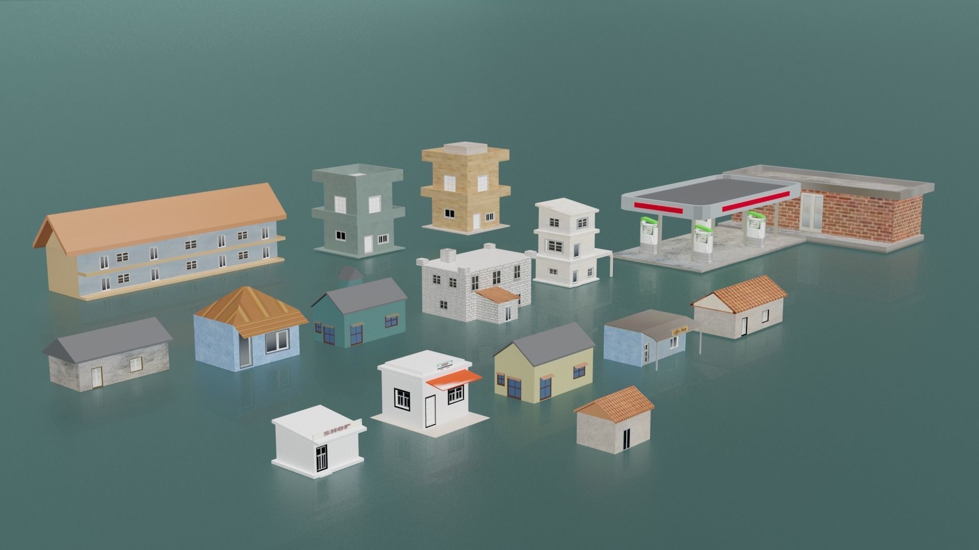 City buildings and houses pack Low-poly 3D model_13