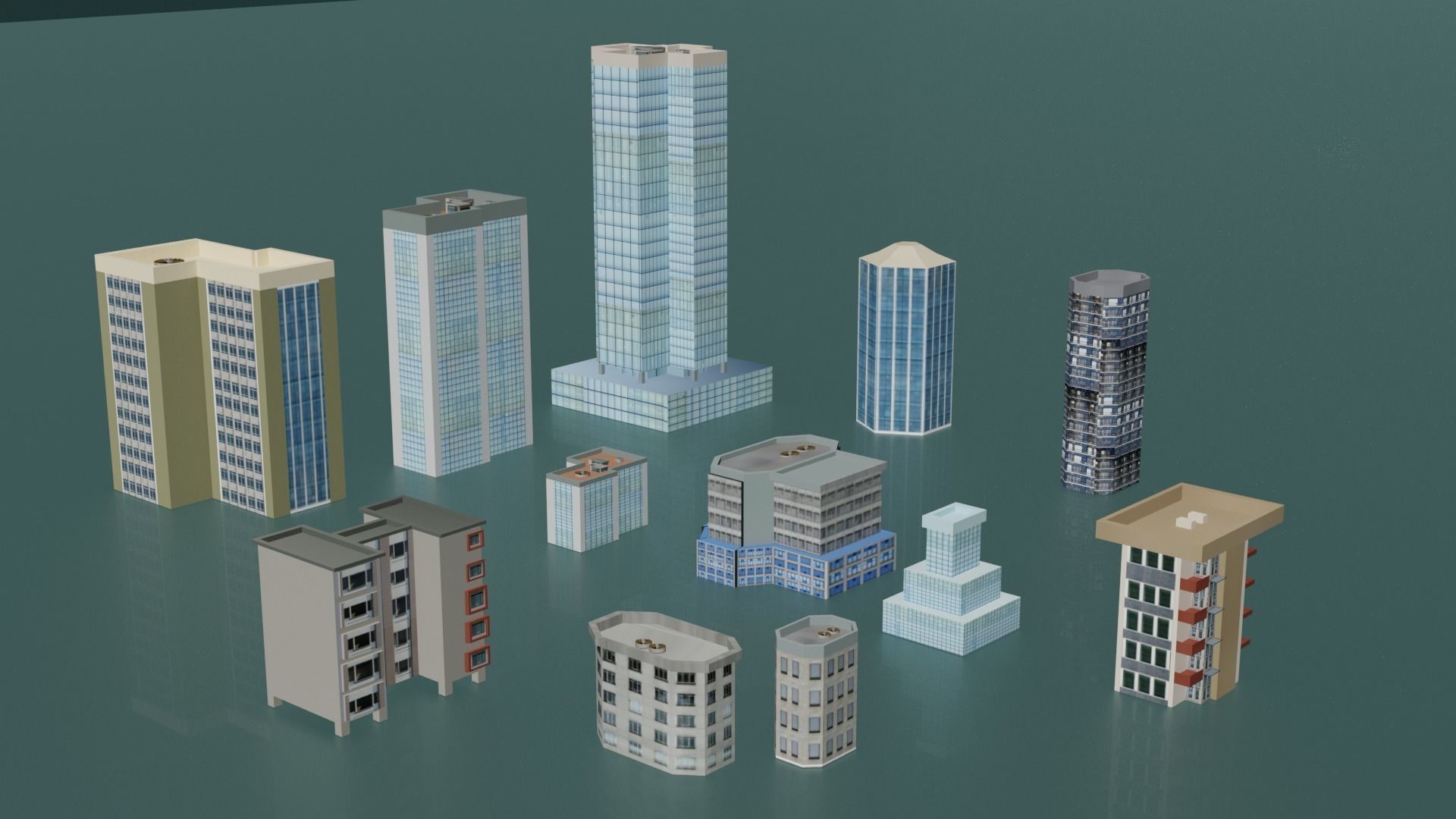 City buildings and houses pack Low-poly 3D model_10